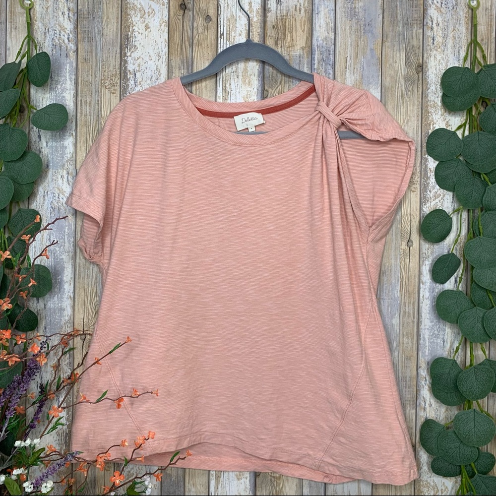 Anthro Deletta Pink Striped Knotted Shoulder Tee